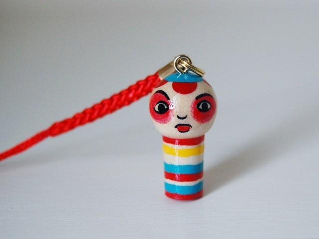 mini Kokeshi * octopus shaved * strap * - 吊饰 - 木头 红色