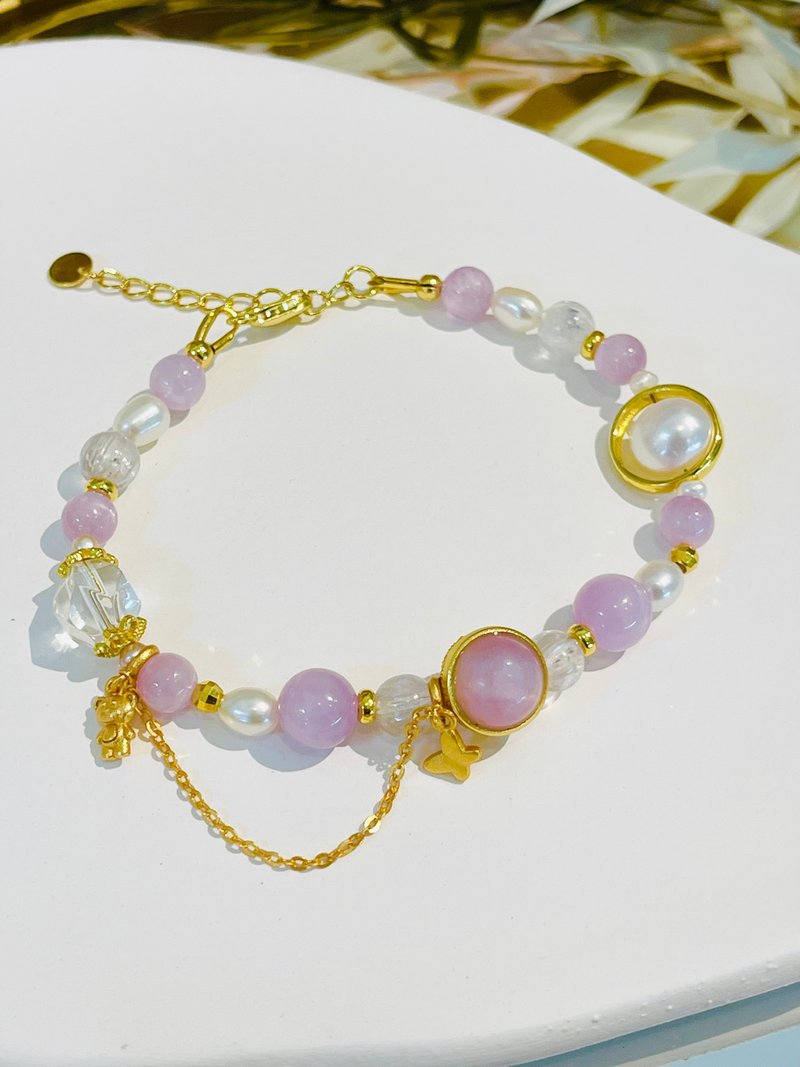 紫锂辉天然珍珠蝴蝶与熊童趣设计款消除紧张压力增强亲和力 - 手链/手环 - 水晶 紫色
