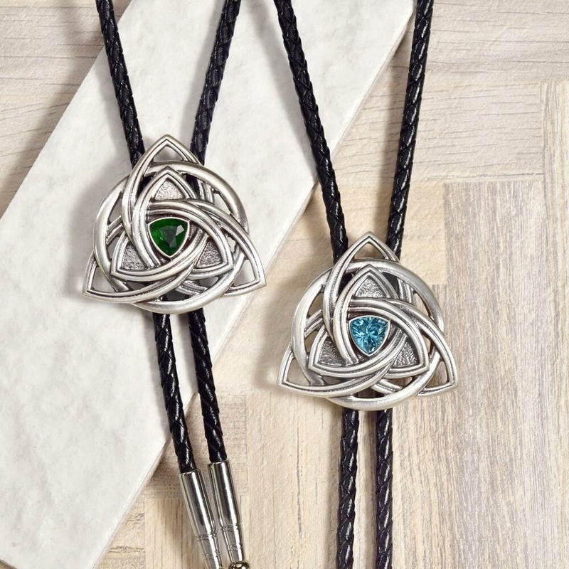凯尔特结系列 三角形 保罗领带 Bolo Tie 真皮皮革领绳 长项链 - 领带/领带夹 - 真皮 银色
