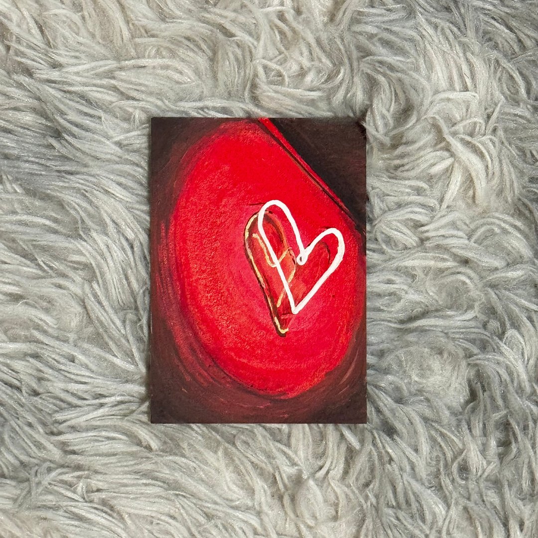 手绘水彩英文书法心意卡 - Neon Heart - 卡片/明信片 - 纸 多色
