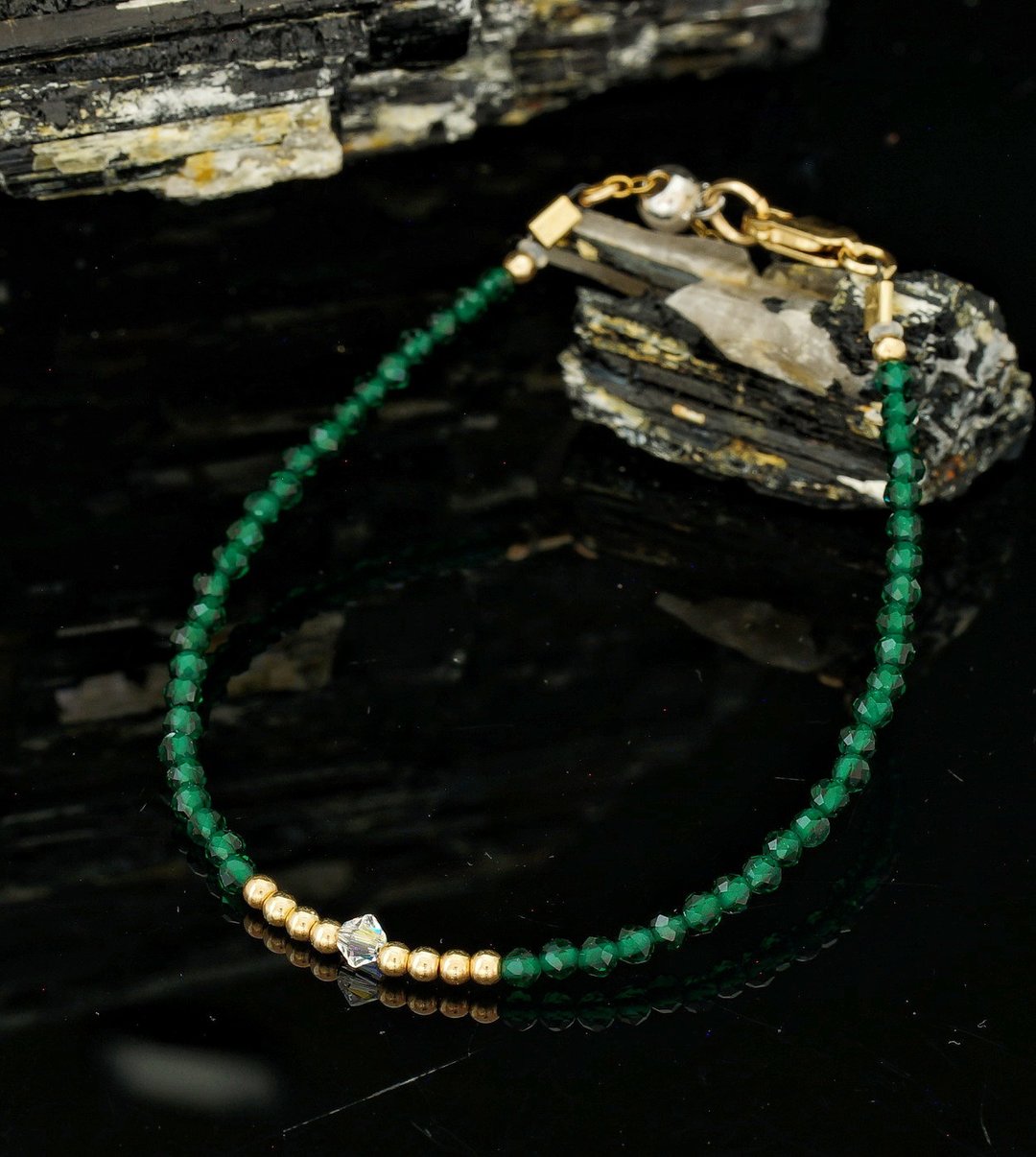 曰本 Cenfill 钢丝 绿刚玉 14K包金 GF Swarovski 水晶手链 - 手链/手环 - 宝石 