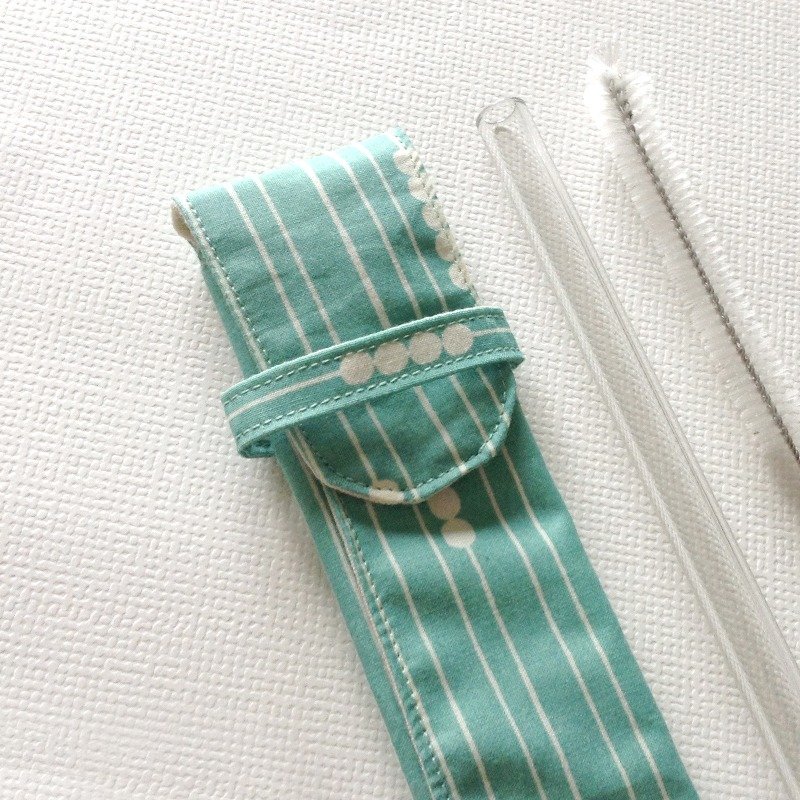 已改版/新版请参考文案内新版链接/有机棉玻璃吸管组湖水绿/收纳袋 + 玻璃细吸管+ 尼龙刷毛吸管刷 - 环保吸管 - 棉．麻 绿色