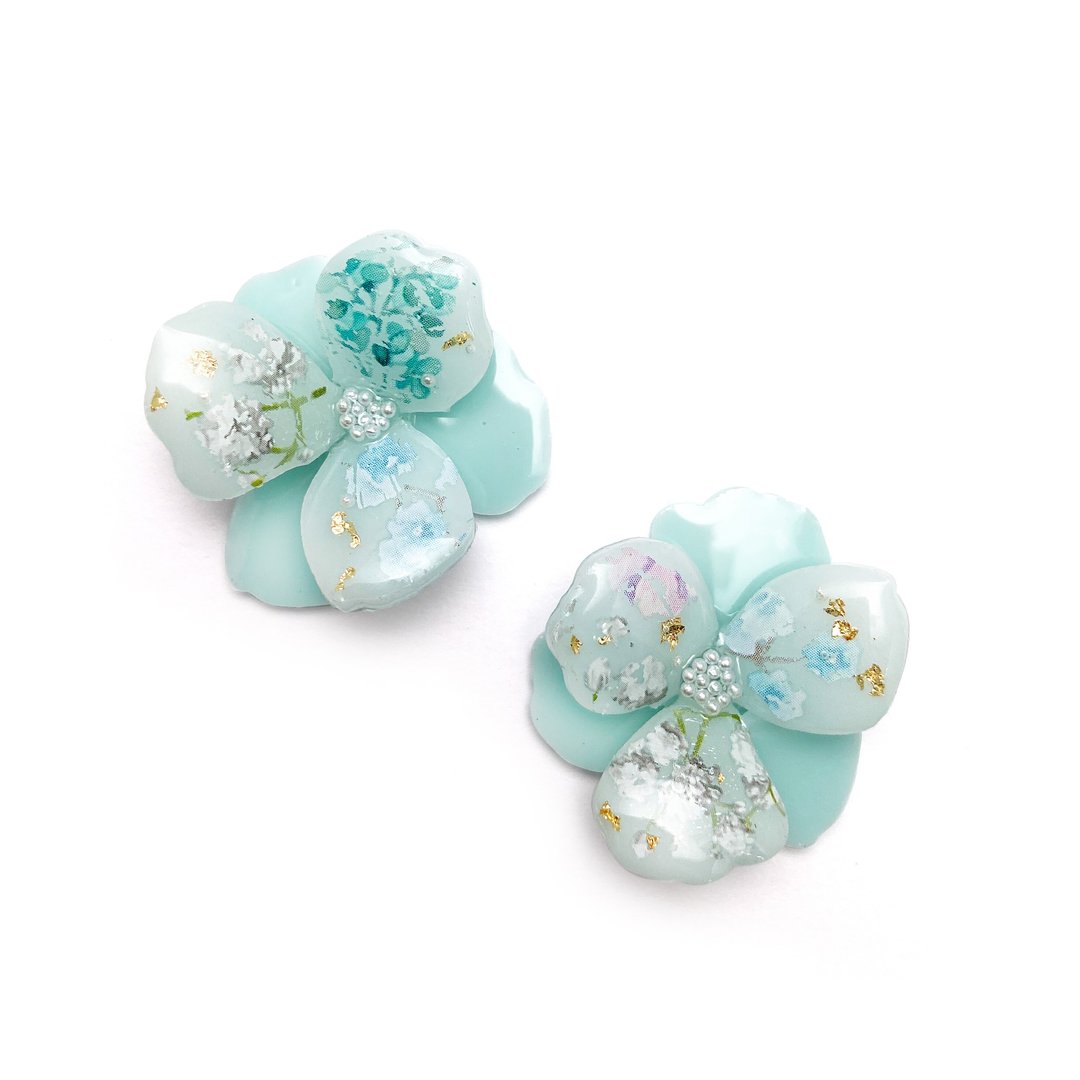 日本树脂马卡龙花朵 - 耳环/耳夹 - 树脂 绿色