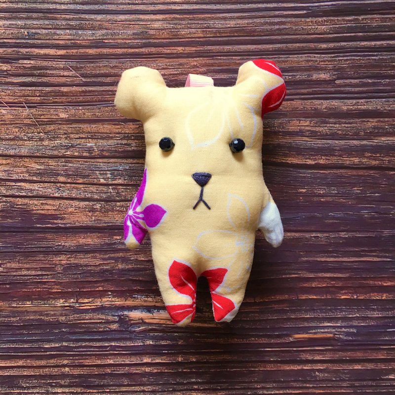 +米色油桐花+熊熊钥匙圈 - 吊饰 - 棉．麻 橘色