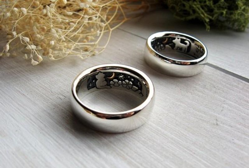 我们看着同一个月亮 - 猫 -银戒指 - 戒指 - 其他金属 银色