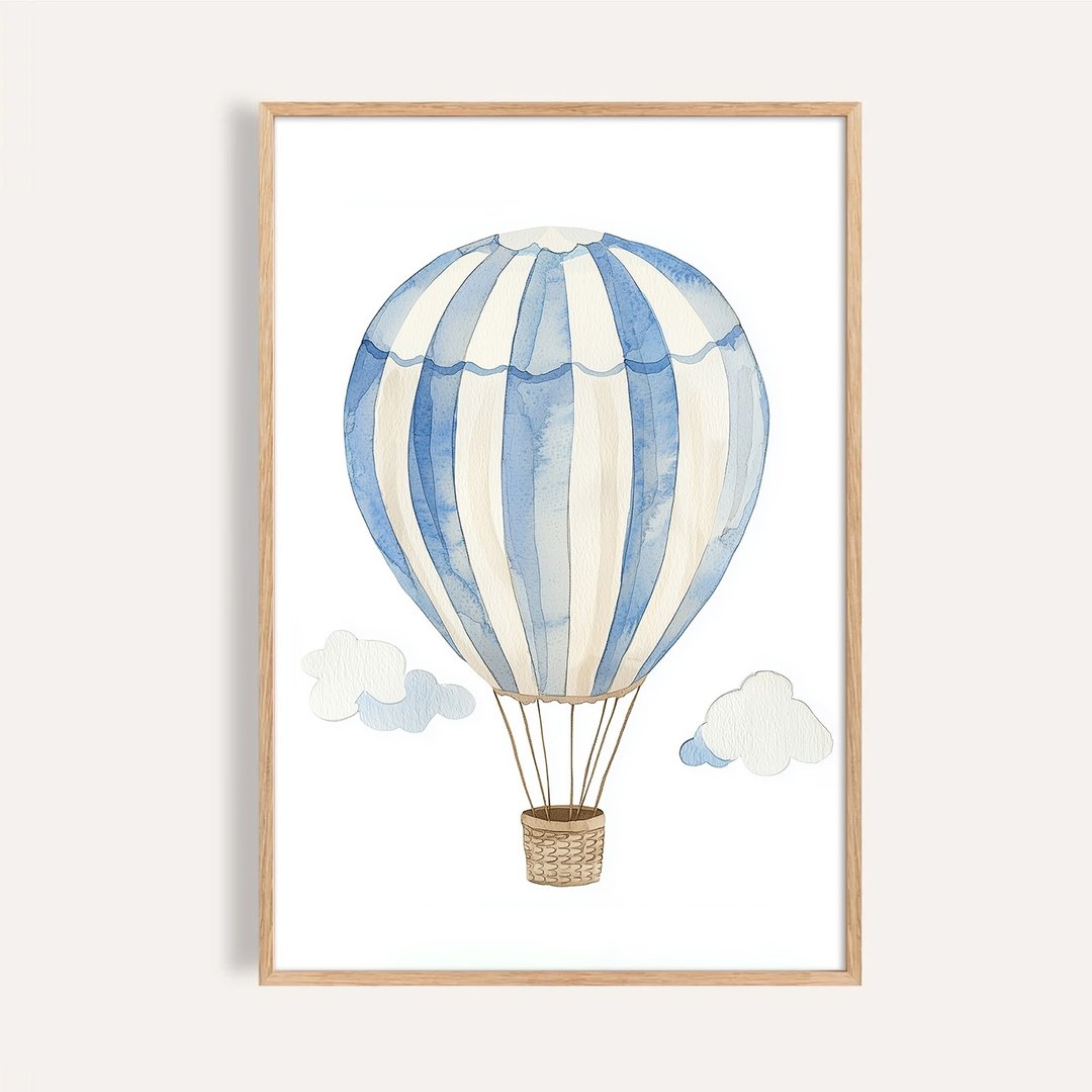 蓝空的热气球 Blue Sky Balloon / 童话系列梦想插画 - 海报/装饰画/版画 - 纸 