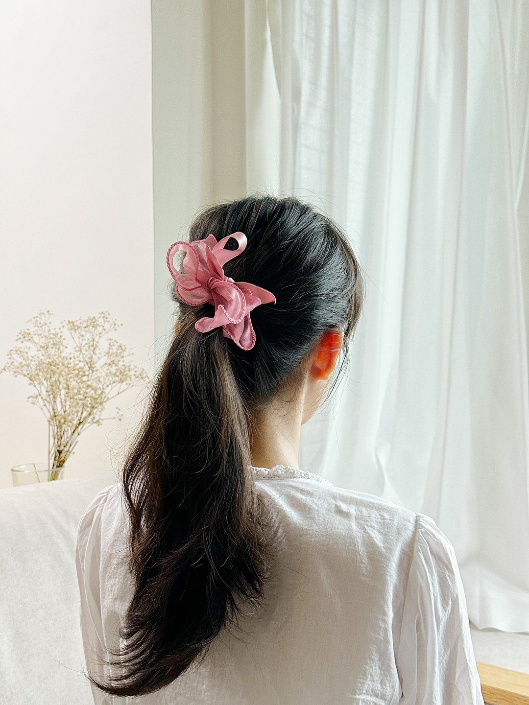 花 蝴蝶结 发圈    【亮光丝】 - 发饰 - 其他人造纤维 粉红色