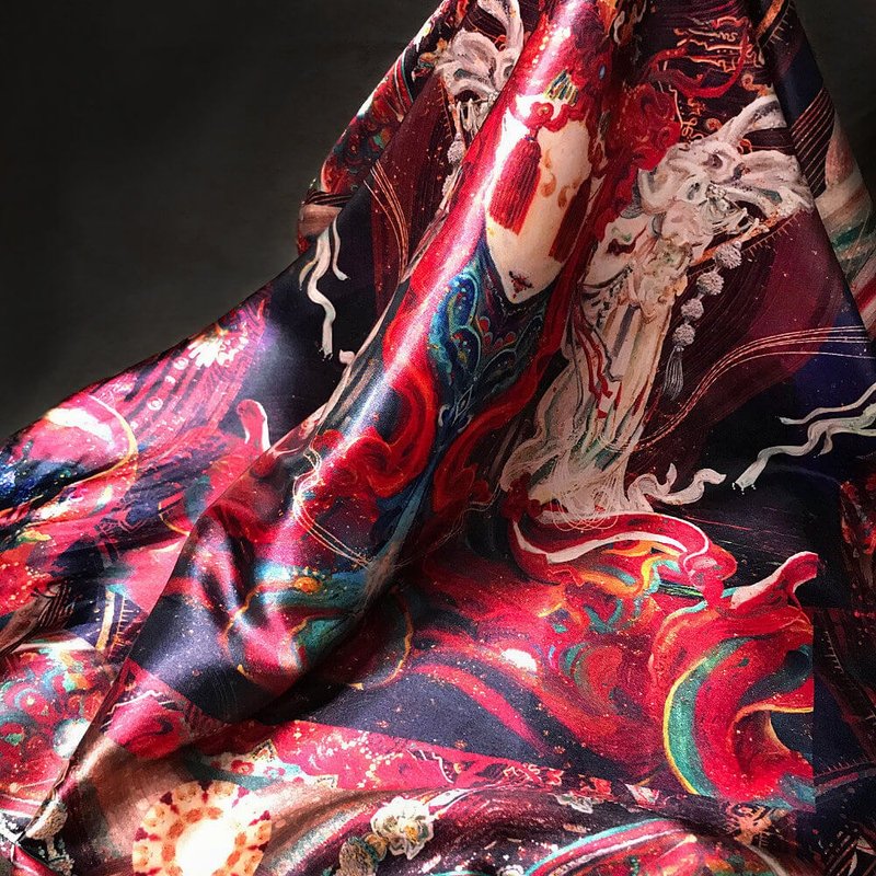 【绣魂】喜丧君 亮缎布巾 - 丝巾 - 聚酯纤维 