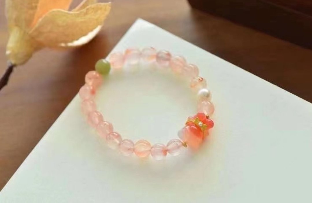 8mm天然川料南红玛瑙 和田玉圆珠盐源玛瑙小熊设计单圈手串手链s - 手链/手环 - 半宝石 红色