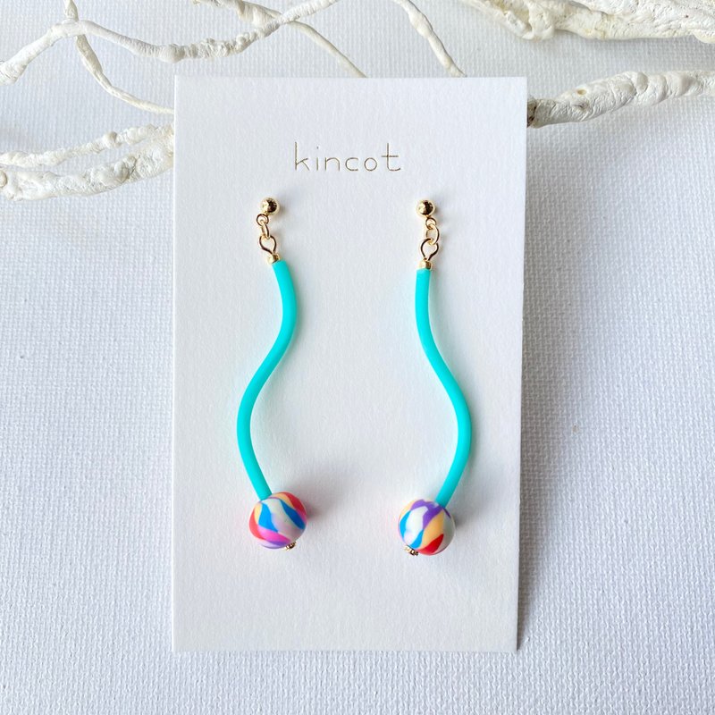 Marble stick pierced Clip-On[Emerald] - 耳环/耳夹 - 粘土 多色