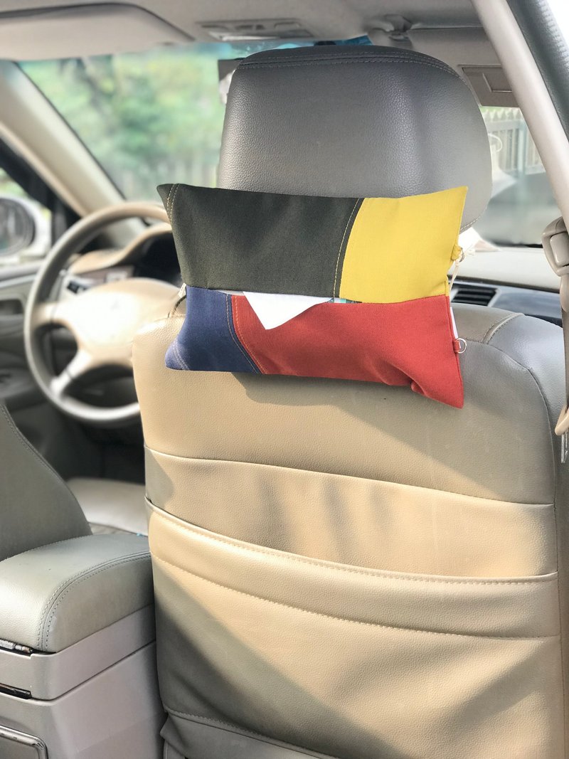 二用车用面纸套 / 色块拼接帆布面纸套 - 纸巾盒 - 棉．麻 多色