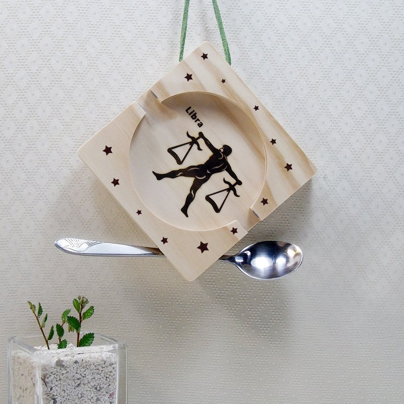 天秤座 Libra 木材 止滑硅胶 手机座杯垫 免费刻印 名字 祝福语 - 名片架/名片座 - 木头 咖啡色