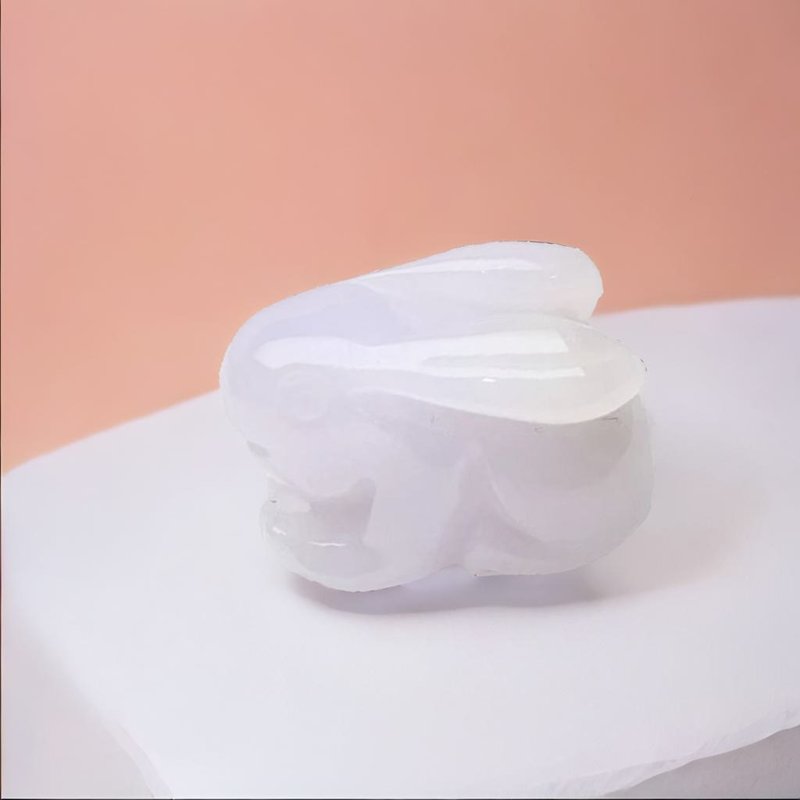 【钱兔似锦】冰糯种翡翠兔子吊饰 | 天然缅甸玉翡翠A货 | 送礼 - 吊饰 - 玉石 白色