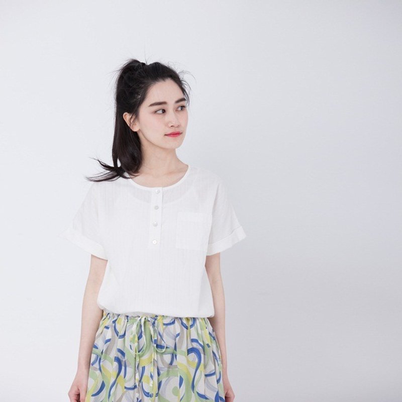 Iris 波浪半襟洋装/白 - 洋装/连衣裙 - 棉．麻 白色