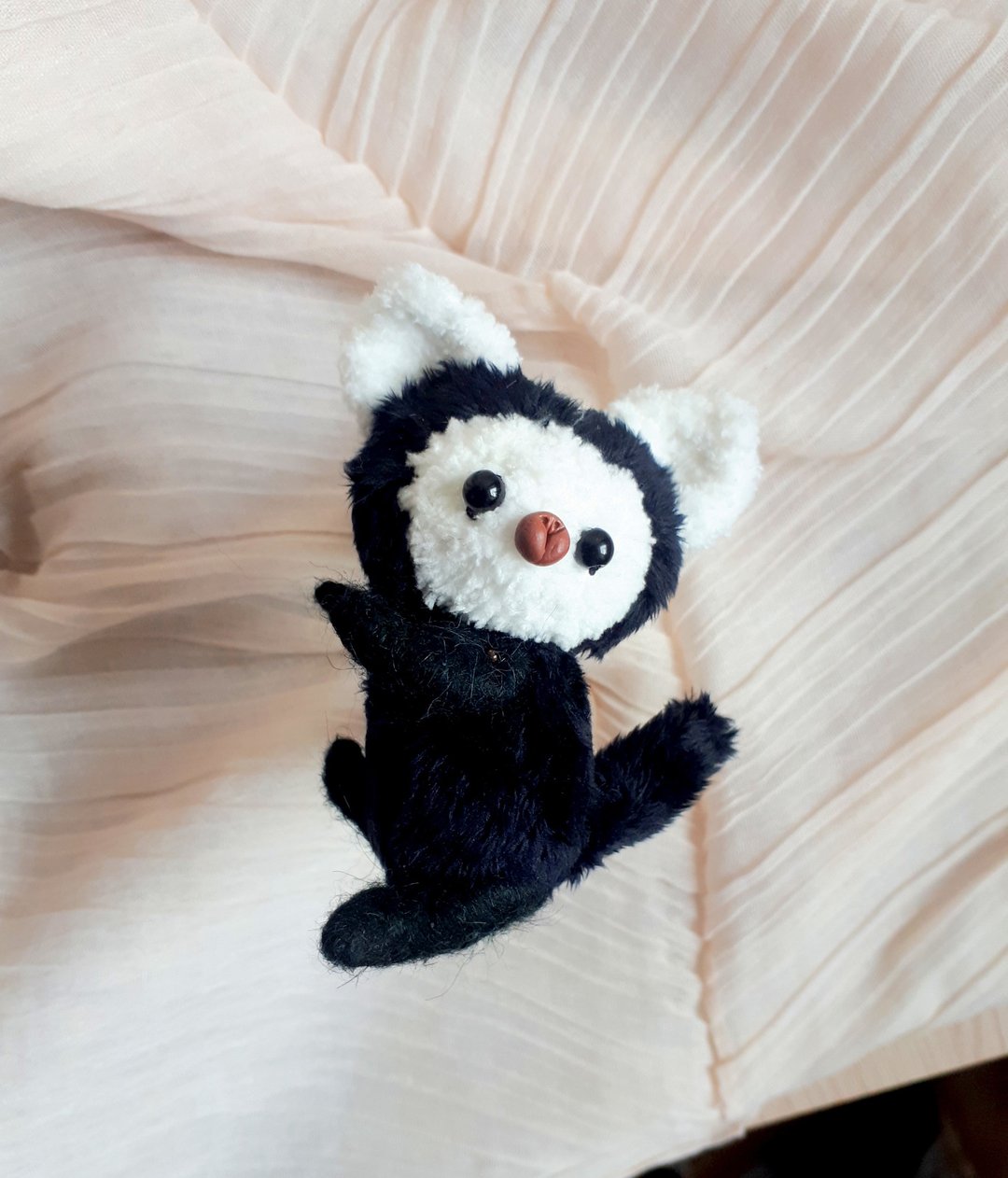Black and White Cat Teddy Bear Plush Stuffed Animal Kitten Collection Figurine - 玩偶/公仔 - 其他材质 黑色