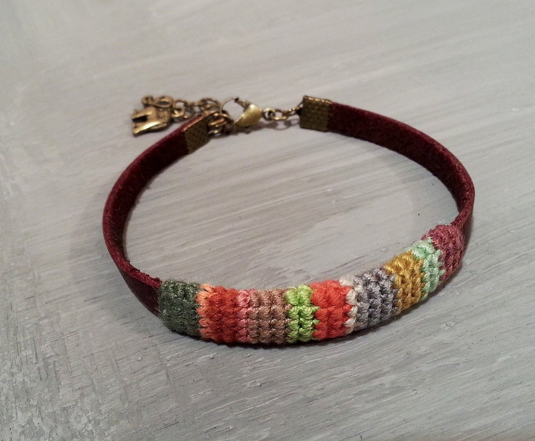 Multicolor Friendship Mens Leather Bracelet Indian Elephant Charm, Gift for Men - 手链/手环 - 绣线 多色