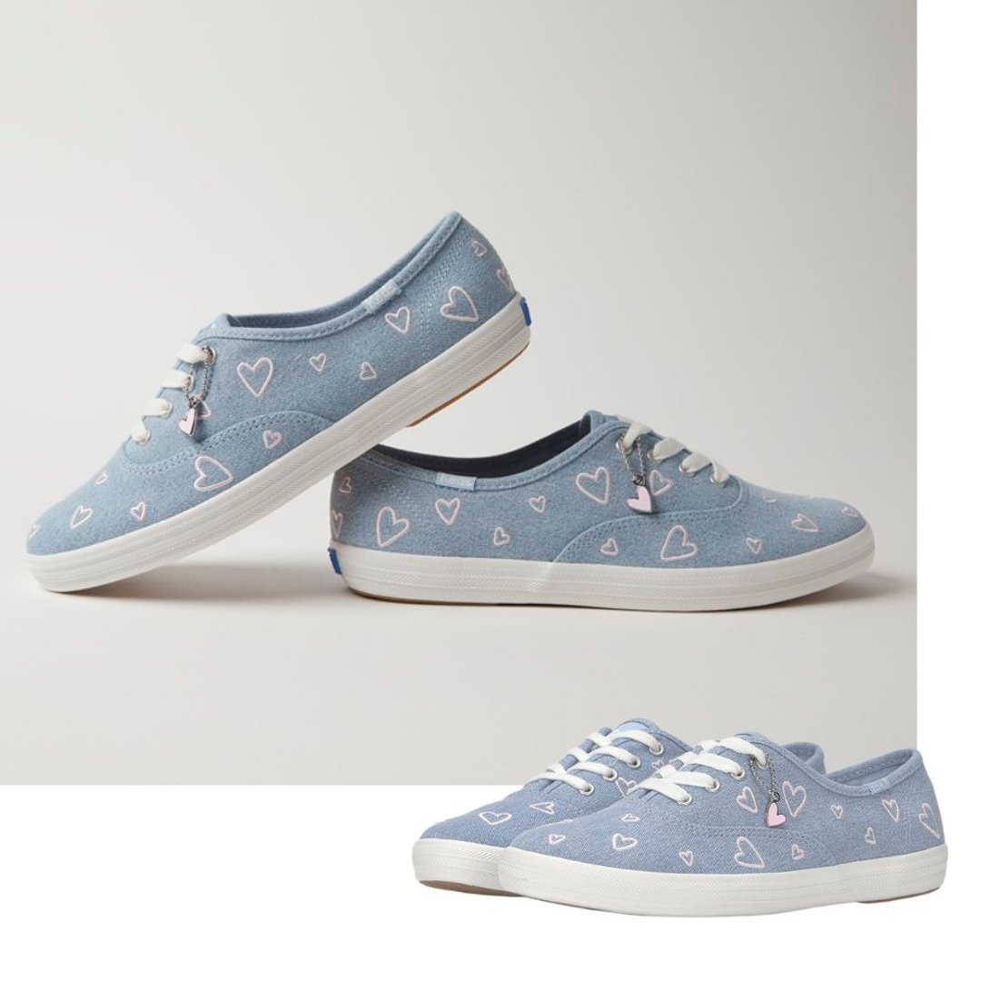 Keds CHAMPION DENIM HEART EMBROIDERY 经典丹宁休闲鞋 WF68341 - 女款休闲鞋 - 真皮 