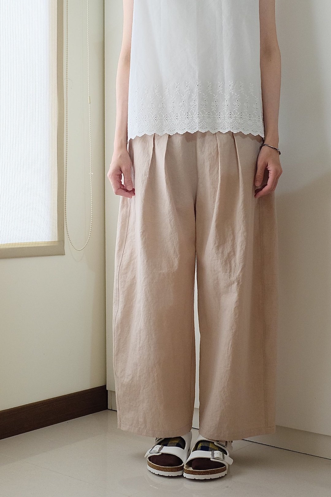 日常手作服  灰粉色日常小宽裤 麻棉 - 女装长裤 - 棉．麻 粉红色