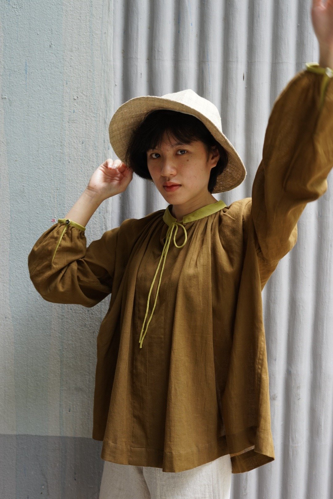 balloons shirt - 女装上衣 - 棉 咖啡色