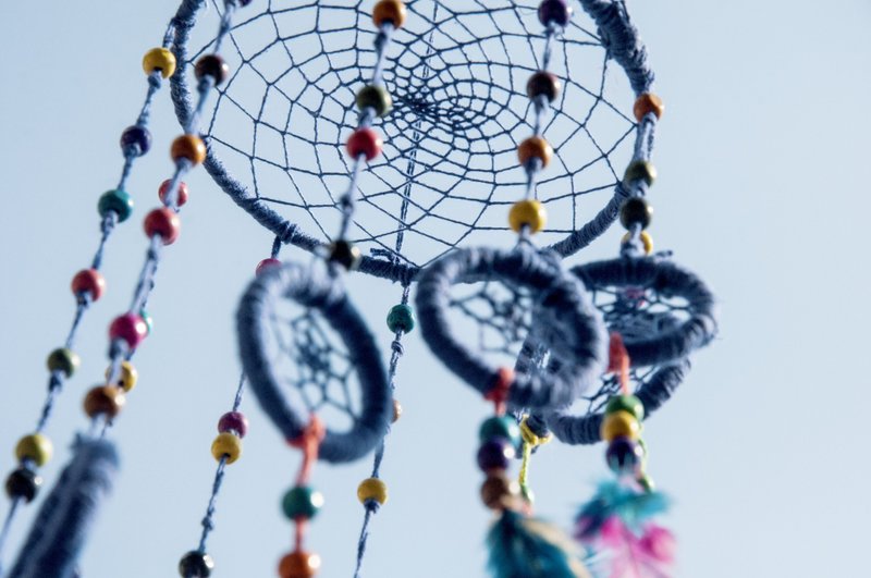 手工编织棉麻彩虹捕梦网吊饰 Boho棉麻线羽毛捕梦网-蓝紫旋转阶梯 - 摆饰 - 棉．麻 多色