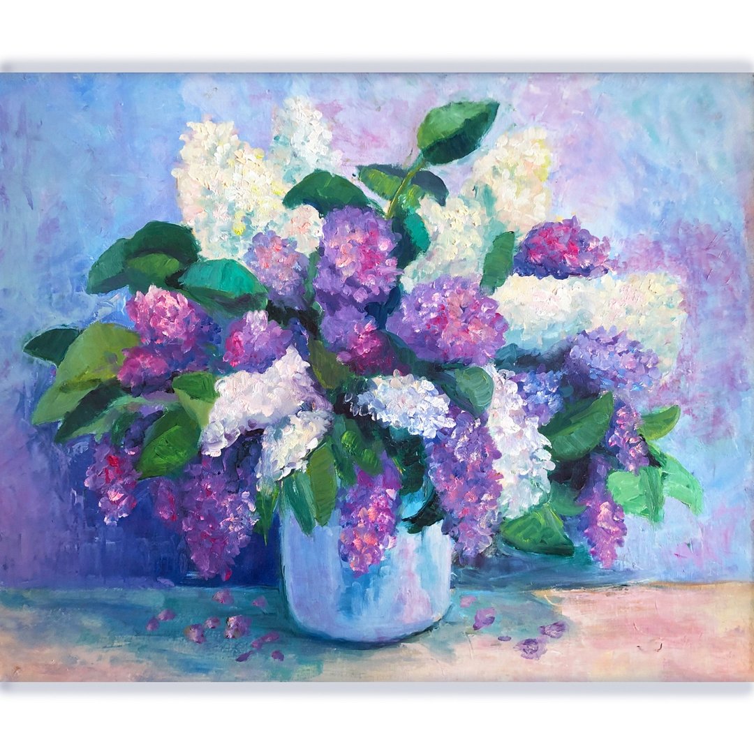 Lilac Painting, Original Oil Painting on Canvas, Spring Flowers,  Impressionism - 海报/装饰画/版画 - 棉 