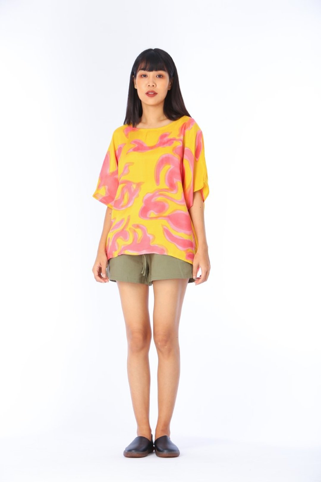 Poncho Cotton Rayon Blouse Hand paint For Summer Beach Vacation - 女装上衣 - 棉 黄色