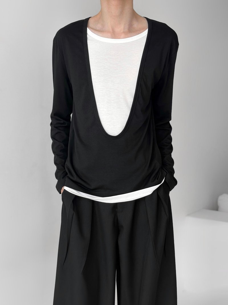 法式极简 假两件老钱风上衣 - 男装上衣/T 恤 - 其他材质 黑色