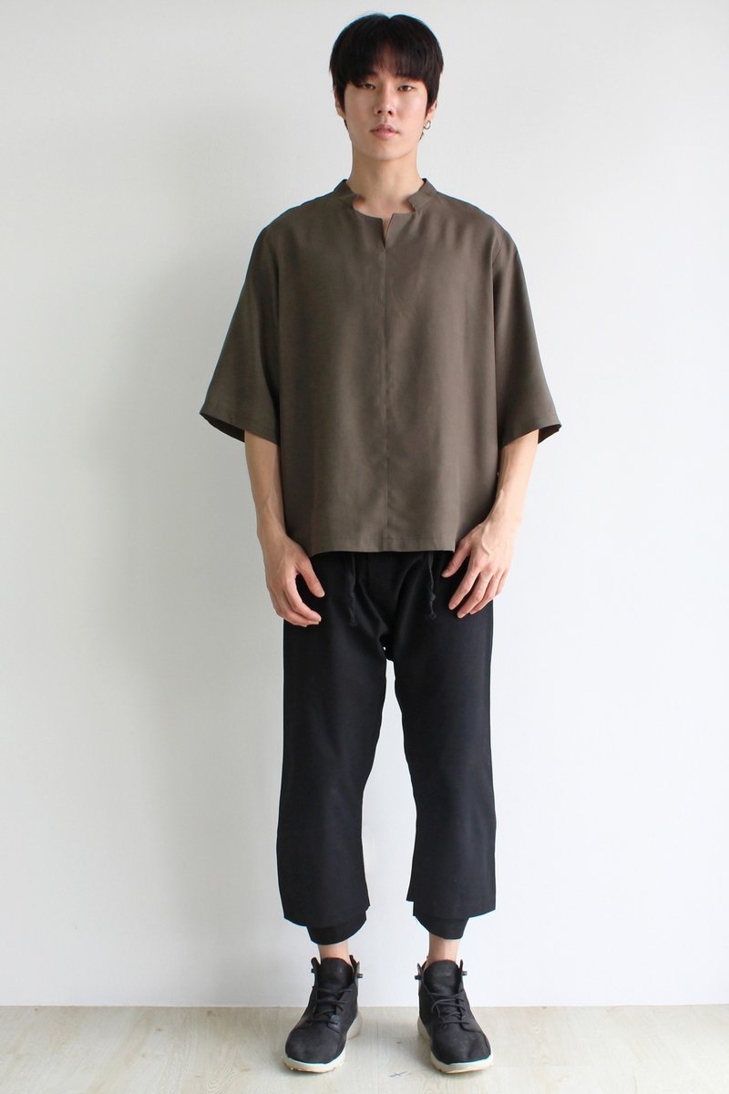 双领上衣 - 男装上衣/T 恤 - 棉．麻 卡其色