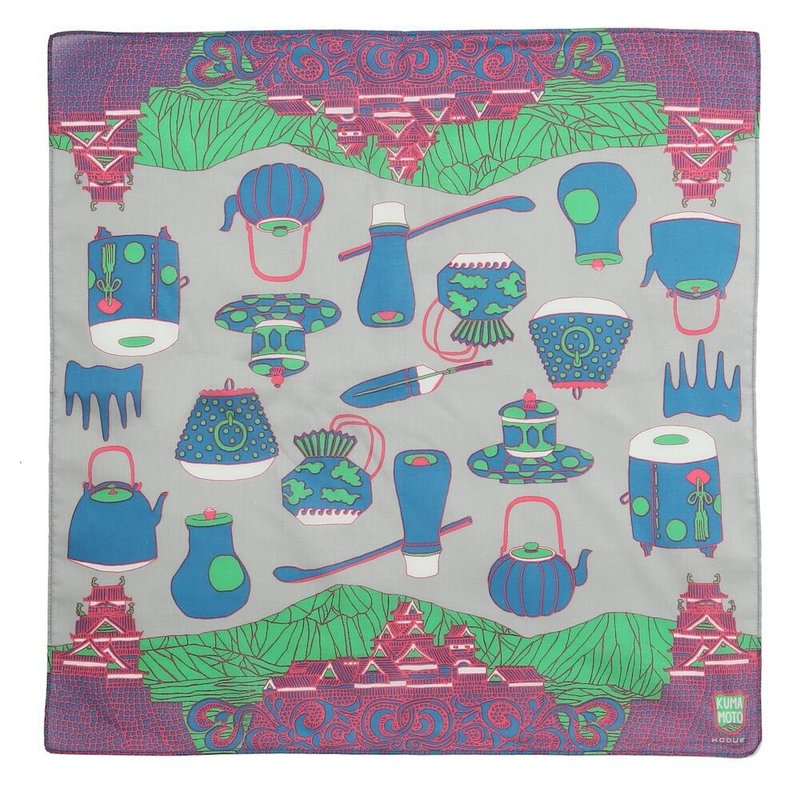 HBK绘风手帕 熊本城的茶道|50X50CM|时代风景|日式风情|日本制 - 手帕/方巾 - 棉．麻 多色