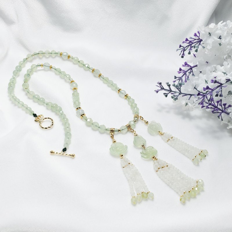 顶级葡萄石 玫瑰 蓝月光石 流苏 希望 富贵 招财 项链 单品 礼物 - 项链 - 宝石 绿色