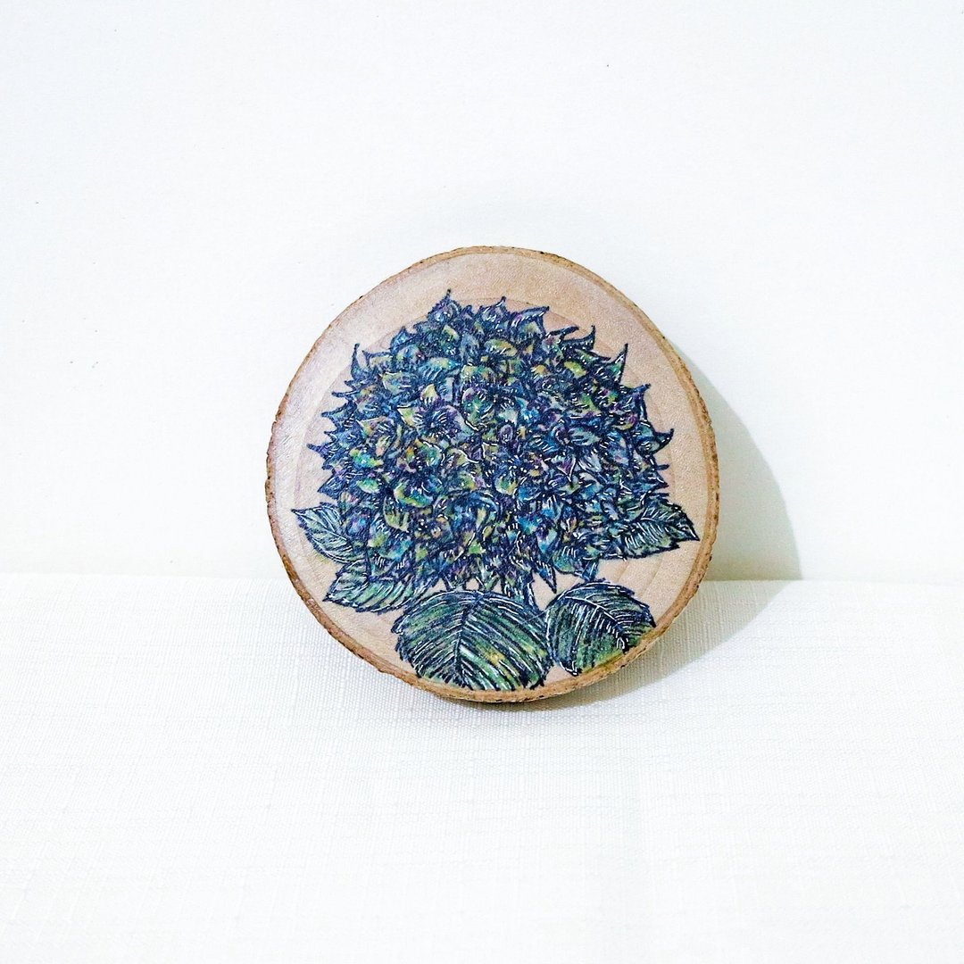 限量-疗愈手绘木头画（杯垫）-绣球花的静谧 - 墙贴/壁贴 - 纸 蓝色