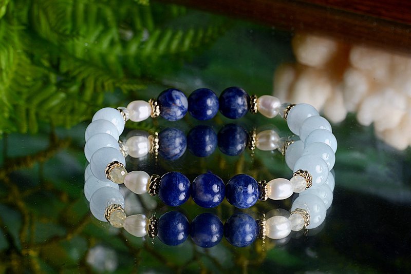 【神山晶礦】白晝與星夜/珍珠/海藍寶/葡萄/蘇打石 - 手链/手环 - 水晶 蓝色
