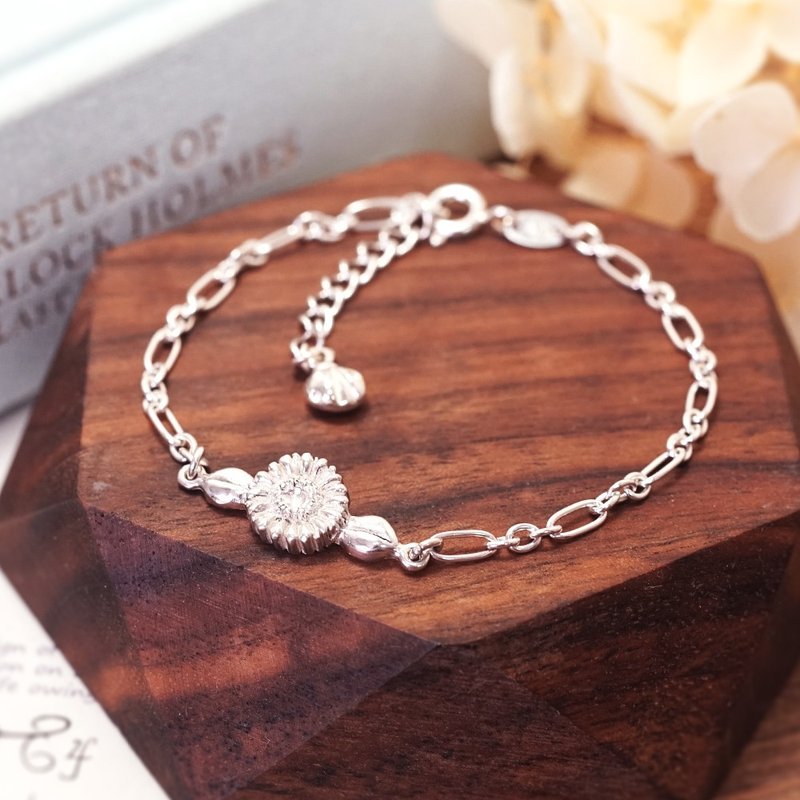 向日葵 狮子座 星座花 925纯银手链 生日礼物 女生手链 - 手链/手环 - 纯银 银色