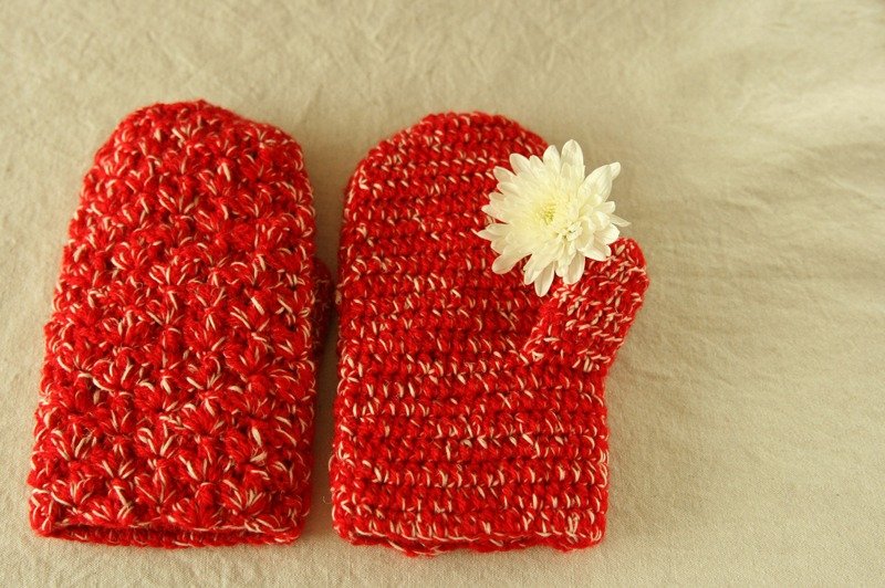 圣诞毛线手套 红白混色 钩针编织 圣诞礼物 圣诞节礼物交换   - 手套 - 聚酯纤维 红色