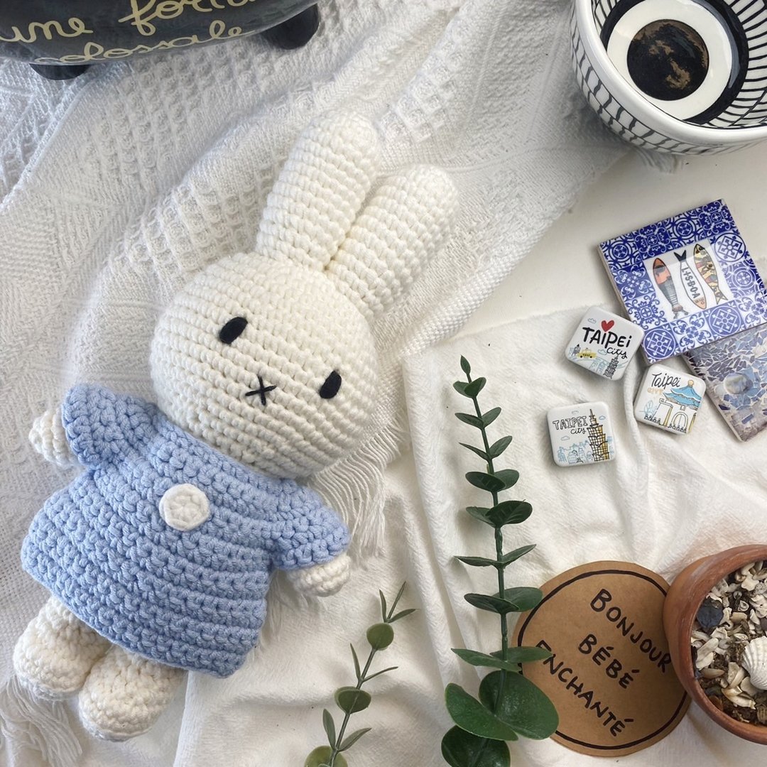 荷兰Miffy米飞兔【miffy粉蓝洋装】手工钩针纯棉娃娃疗愈米非玩偶 - 玩偶/公仔 - 棉 