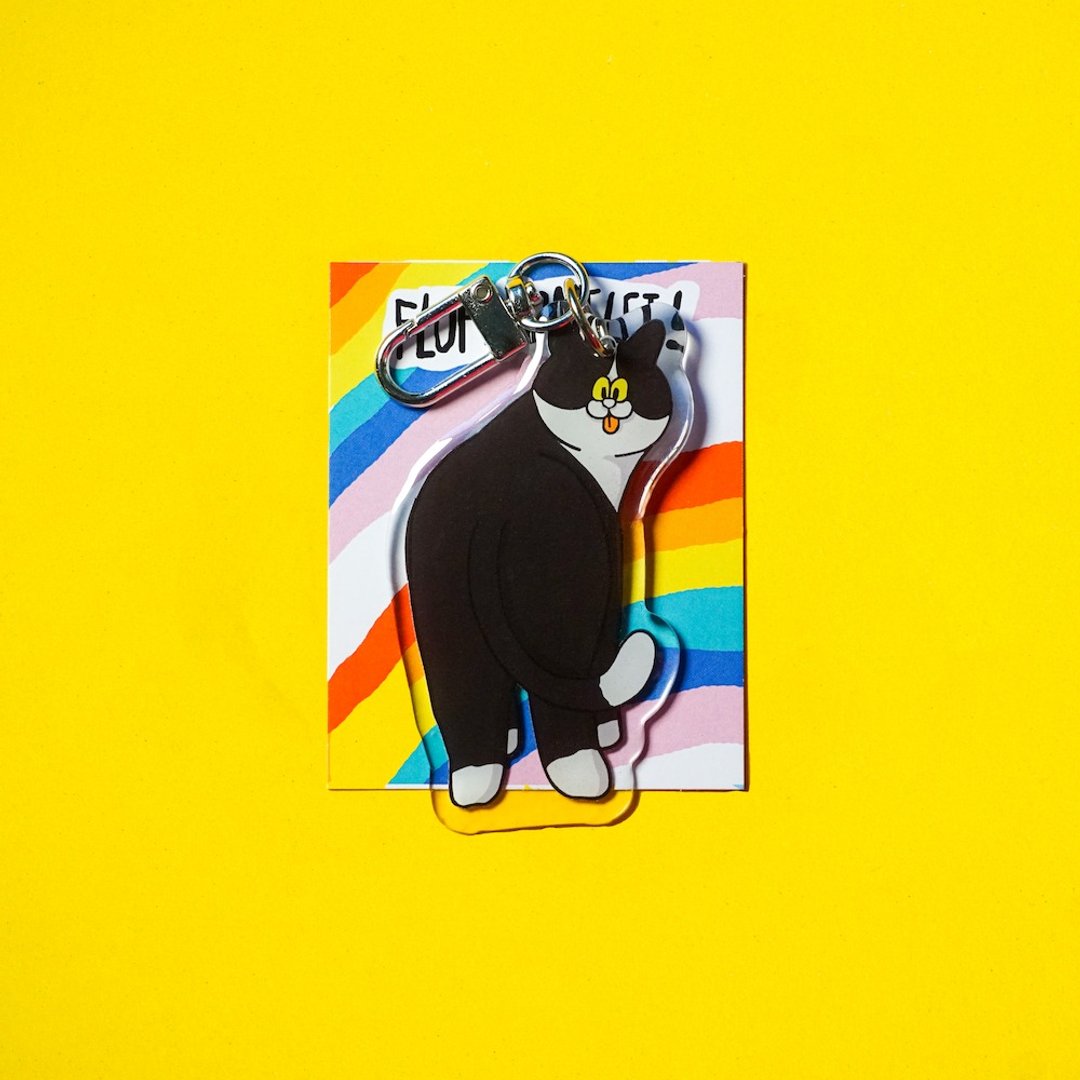 Fluffy Omelet - KEYCHAIN / PIN / PHONE GRIP - OREO CAT - 钥匙链/钥匙包 - 压克力 白色