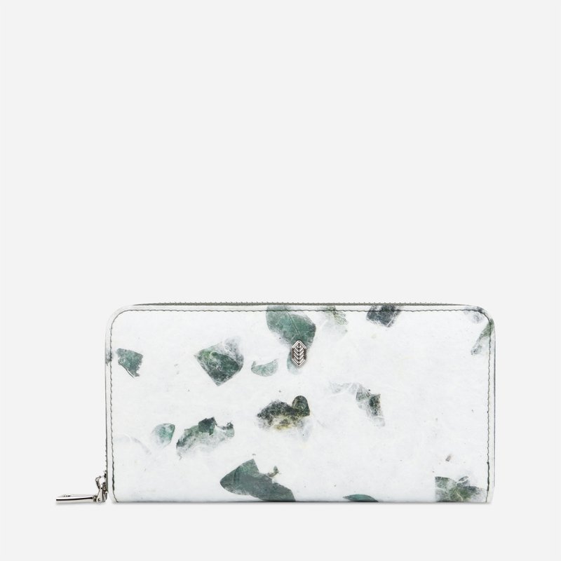 长拉链钱包，树叶图案 (Zip around Wallet) 钱包 白色 - 皮夹/钱包 - 植物．花 多色