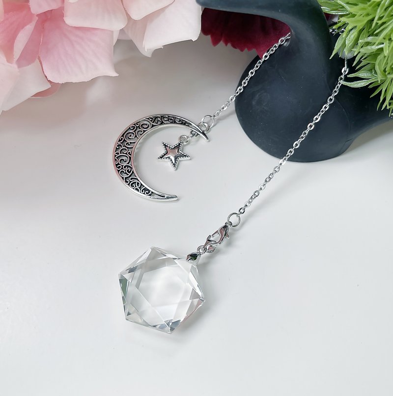 净透级 白水晶 六芒星 天使泪 水晶 灵摆 项链 吊坠 - 项链 - 水晶 透明