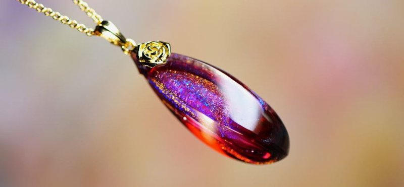 [Made to order] Four sides drop --Bordeaux rose - - 项链 - 玻璃 红色