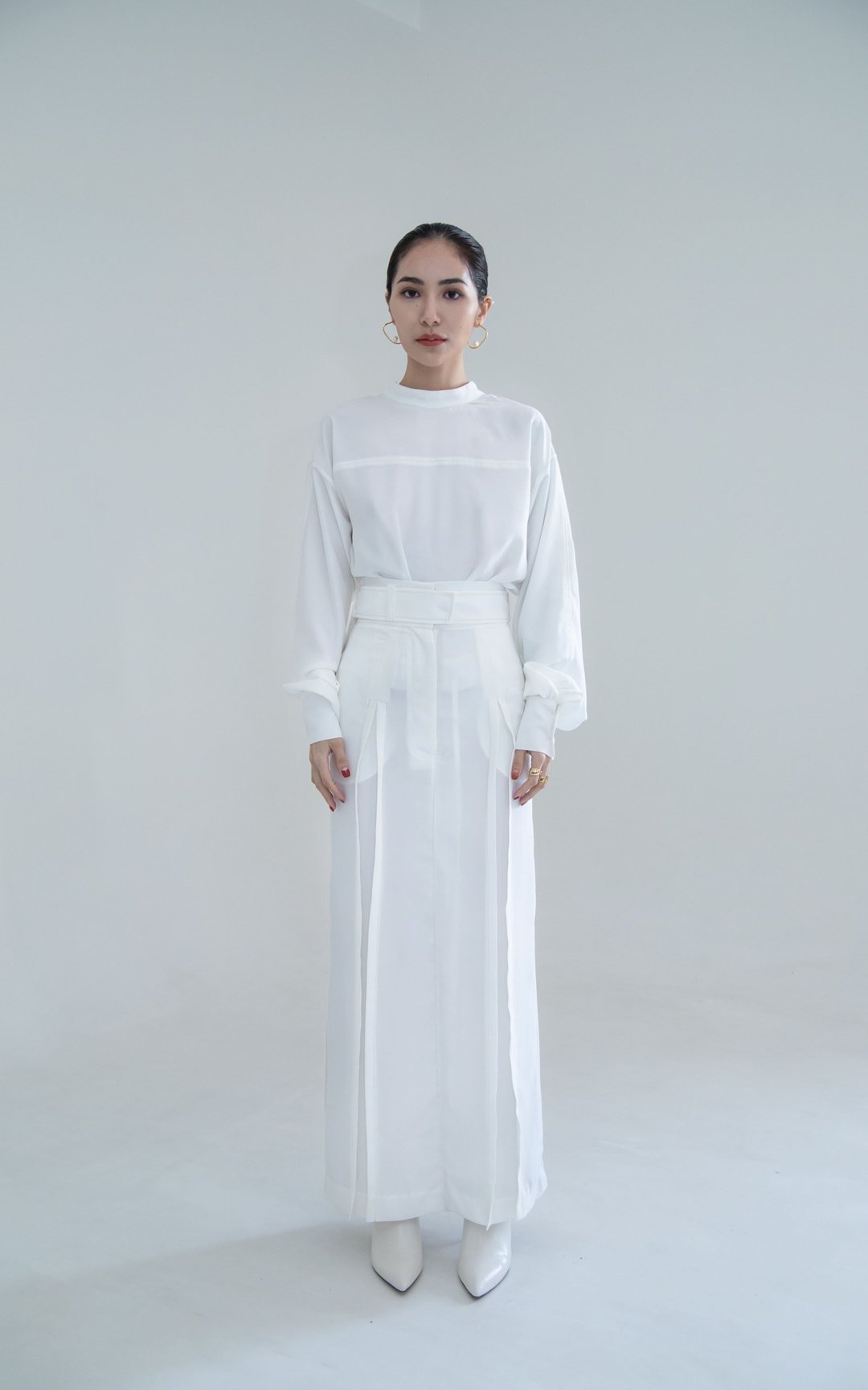 2020 SS /简约/装饰线/车线/半透明/长袖上衣 - 女装上衣 - 其他人造纤维 白色