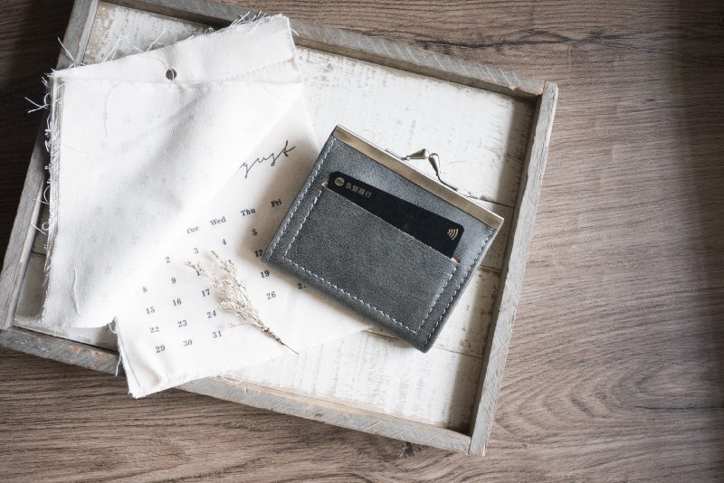 快速出货丨长石灰口金短夹丨意大利牛皮 防泼水耐用丨圣诞节 礼物 - 皮夹/钱包 - 真皮 灰色