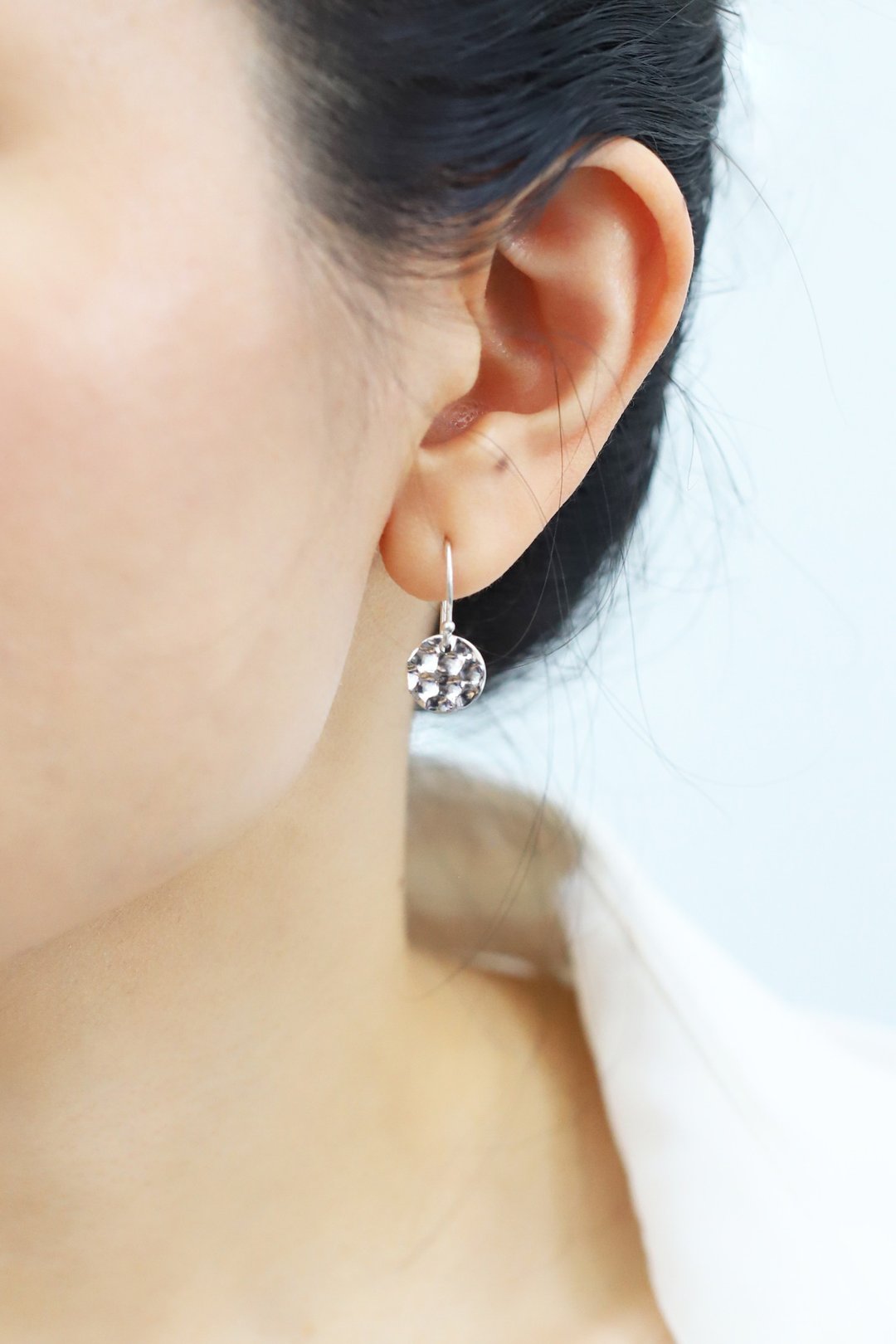 Hammered Circle Silver Earrings 925 Sterling Silver - 耳环/耳夹 - 纯银 