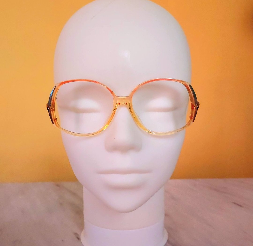 德国 Rodenstock 罗敦司得 淡橘色 镶嵌银面刻画金属饰片古董眼镜 - 眼镜/眼镜框 - 其他材质 橘色