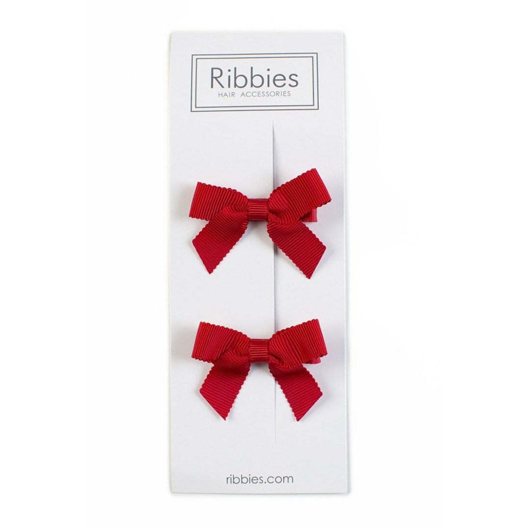 英国Ribbies 经典蝴蝶结2入组-红色 蝴蝶结发夹 - 发饰 - 聚酯纤维 