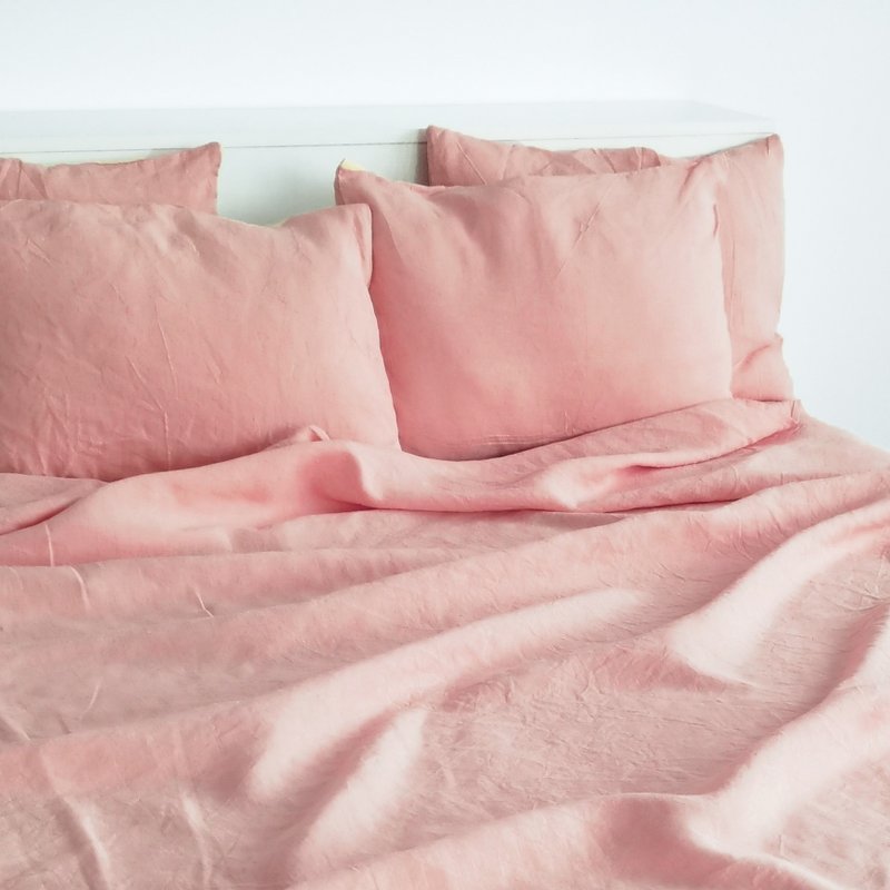 Sunset pink linen sheet set / Flat+fitted sheet+2 pillowcases / Pink bedding - 寝具 - 亚麻 粉红色