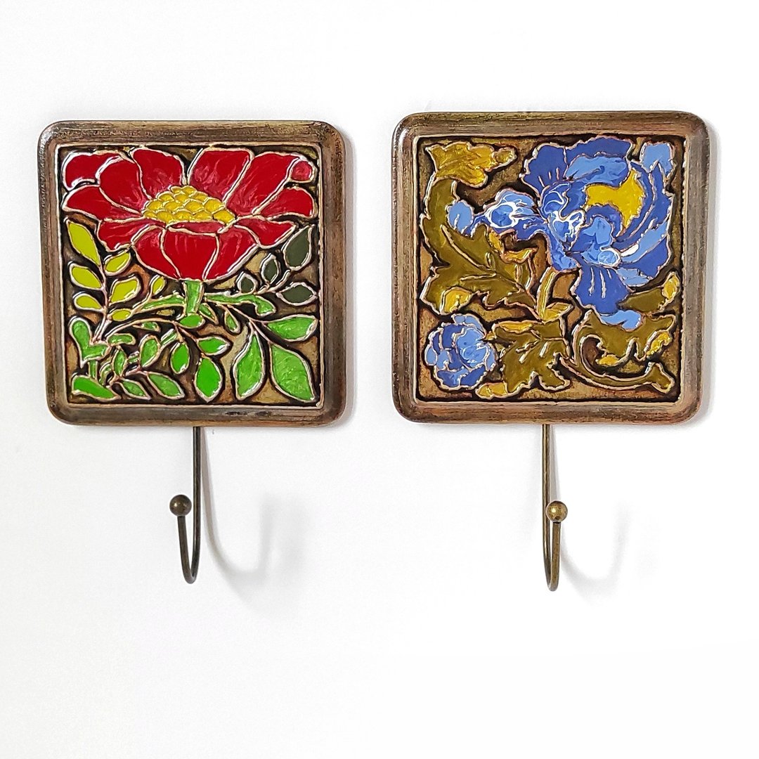 Set  Wall Hook Bathroom Towel Hook Towel Rack Hand Painted Key Hook - 衣架/挂勾 - 木头 多色