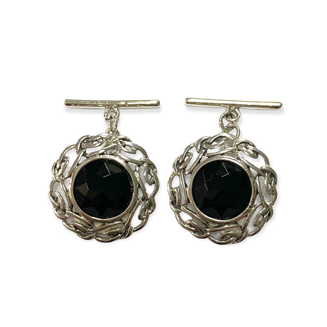 Celtic Style Black Onyx Love Knot Wedding Cufflinks For Groom 925 SterlingSilver - 袖扣 - 纯银 黑色