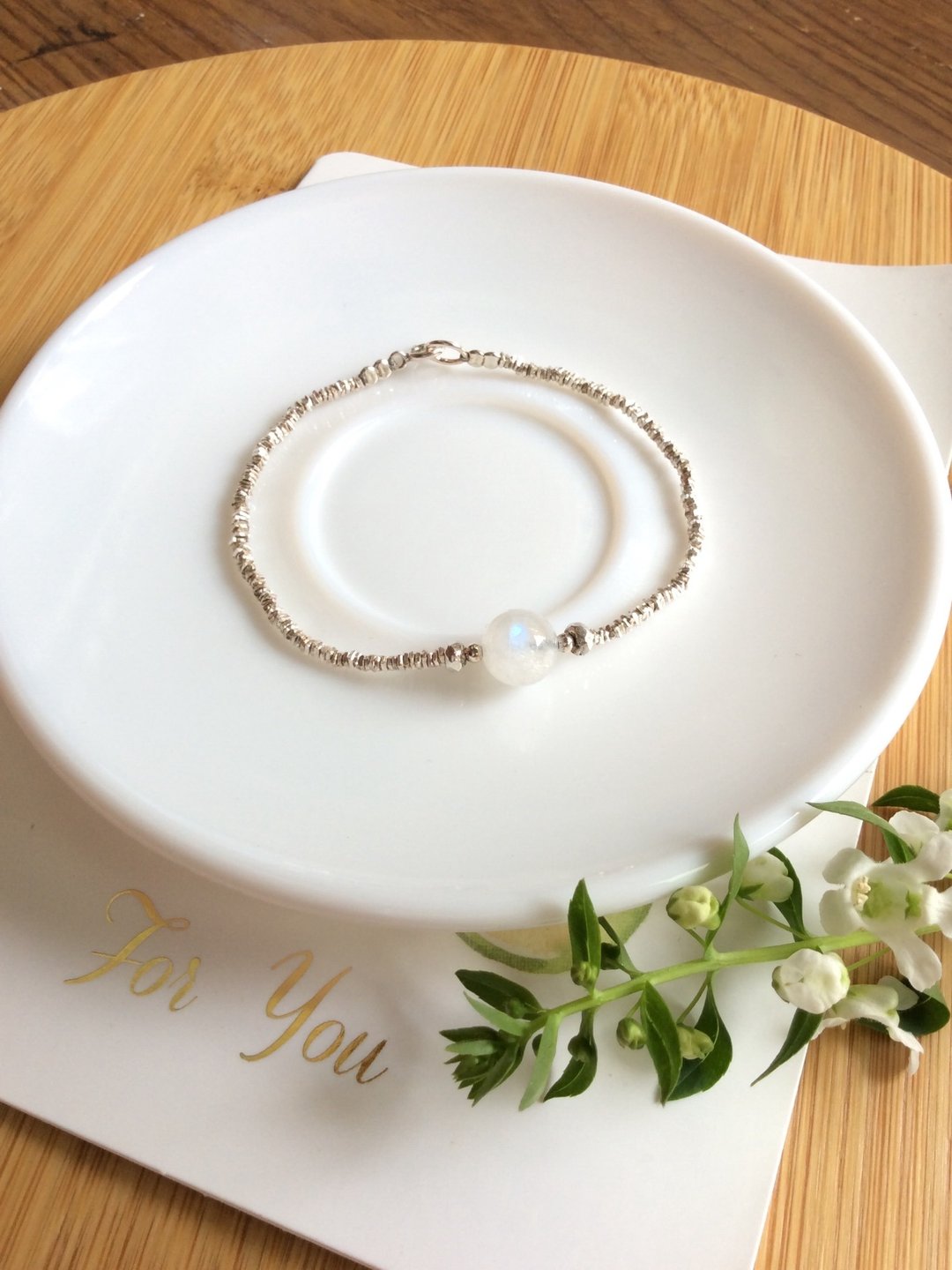 Ops Moonstone silver bracelet-月光石/蓝光/纯银/天然石/极简 - 手链/手环 - 其他金属 银色