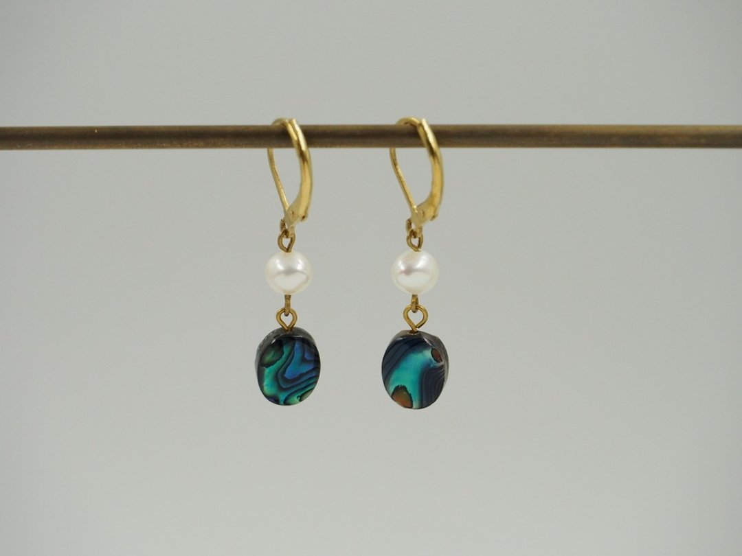 【玛雅塔拉】鲍鱼贝 珍珠 黄铜耳环 Abalone Shell Pearl - 耳环/耳夹 - 贝壳 多色
