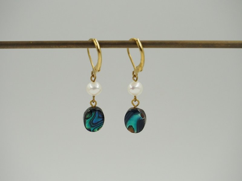 【玛雅塔拉】鲍鱼贝 珍珠 黄铜耳环 Abalone Shell Pearl - 耳环/耳夹 - 贝壳 多色
